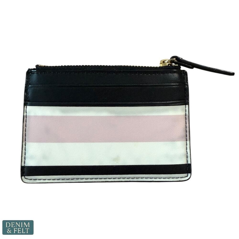 Kate Spade Striped Zip Cardholder Wallet Black White Pink Gold Hardware - Picture 2 of 7